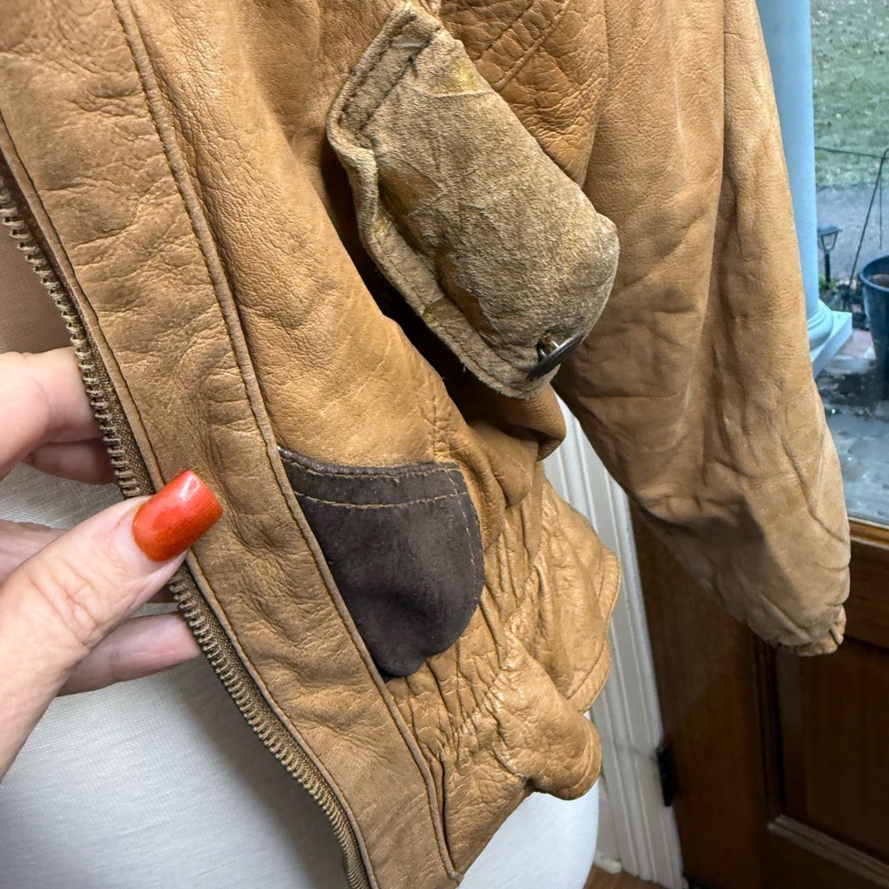 Patchwork Leather Bomber Jacket - image 4